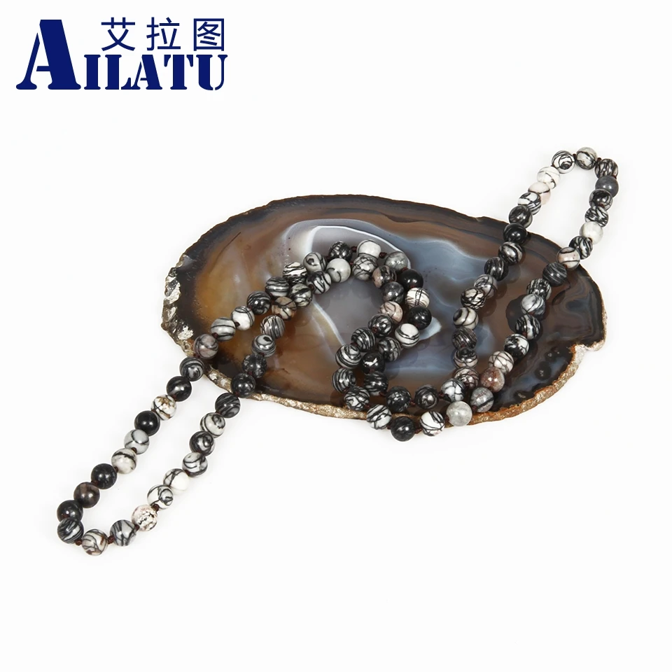 

Ailatu мужские ювелирные изделия натуральный 8 мм круглый черный чистый камень бусы модное ожерелье или взять как браслет исцеляющий баланс мо...