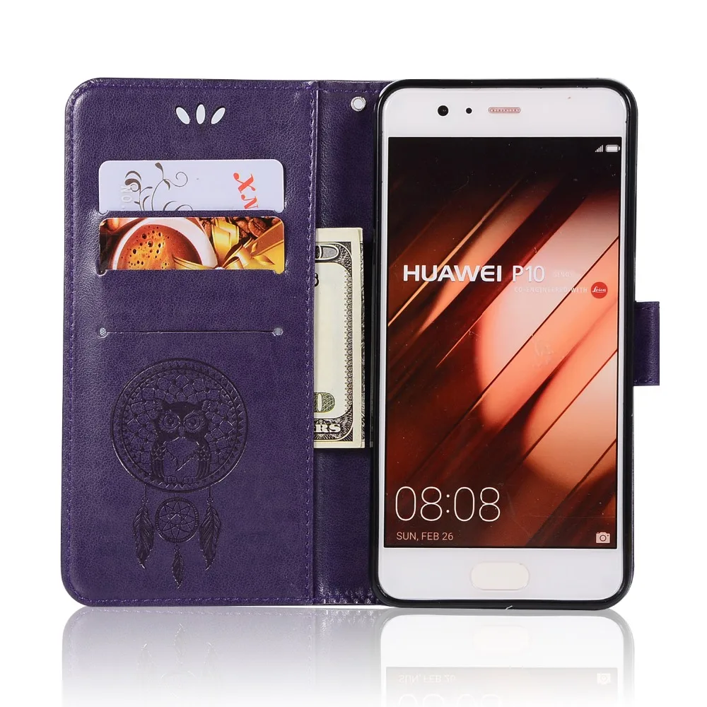 Тиснение флип чехол для huawei P10 крышка Роскошный кожаный бумажник Kickstand Обложка