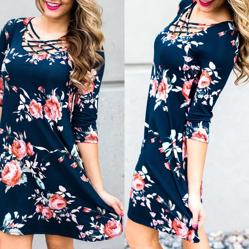 

Sale Sexy Women's Summer V-Neck Floral Party Short Mini Dress Beach Dresses
