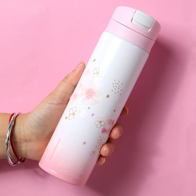 Girl cute Cherry Blossoms Thermal Insulation Thermos Stainless Steel Vacuum Flask Student School Water Bottle Thermo Mug | Дом и сад