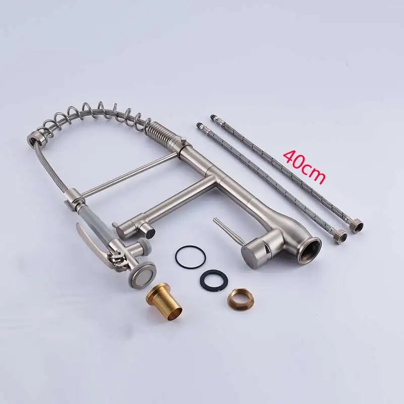 Brushed Nickel Pull вниз Весна кухня кран на бортике Черный Ванная комната кухня краны горячей и холодной воды Латунь Handsfree Showerhead с замком - Цвет: Brushed Nickel