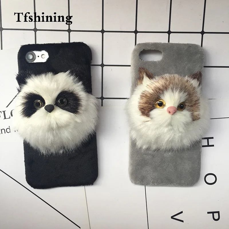 Милый чехол Tfshining зимний плюшевый пушистый для iphone 7 8 Plus 6 6s X милый 3D с кошачьими