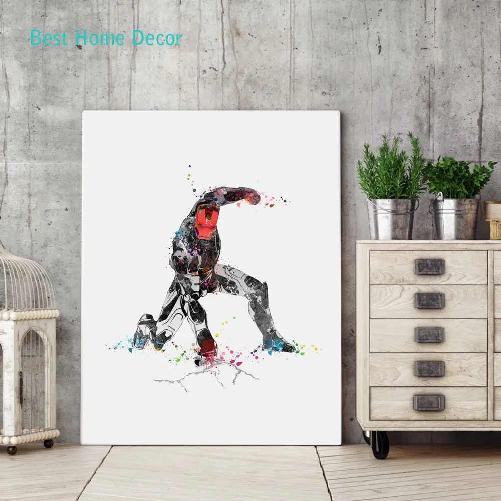 Акварель супер герос Железный человек Изобразительное искусство печать плакат