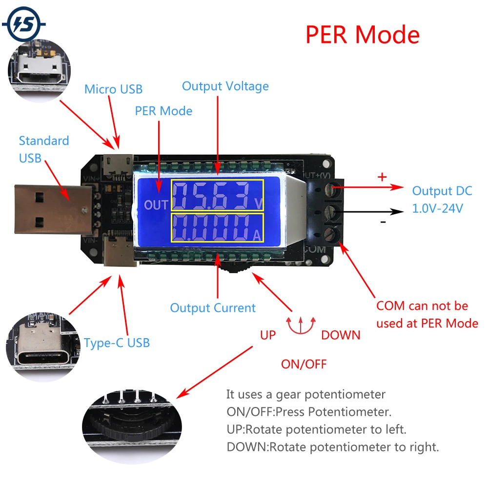 USB понижающий модуль питания DC 5 В до 3 В/9 В/12 В/24 ЖК дисплей Регулируемый