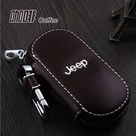 Кожаная Автомобильная цепь для ключей брелок чехол для Jeep Cherokee Grand Cherokee Wrangler Компас Патриот держатель ключа кошелечного типа аксессуары - Название цвета: Коричневый