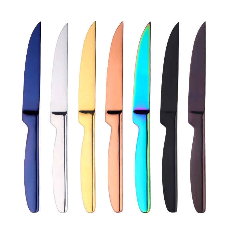 

4 Pcs/Set Gold Table Knife Stainless Steel Sharp Fruit Meat Knife Cutlery Dinnerware Colorful Mirror Polished OEM Logo
