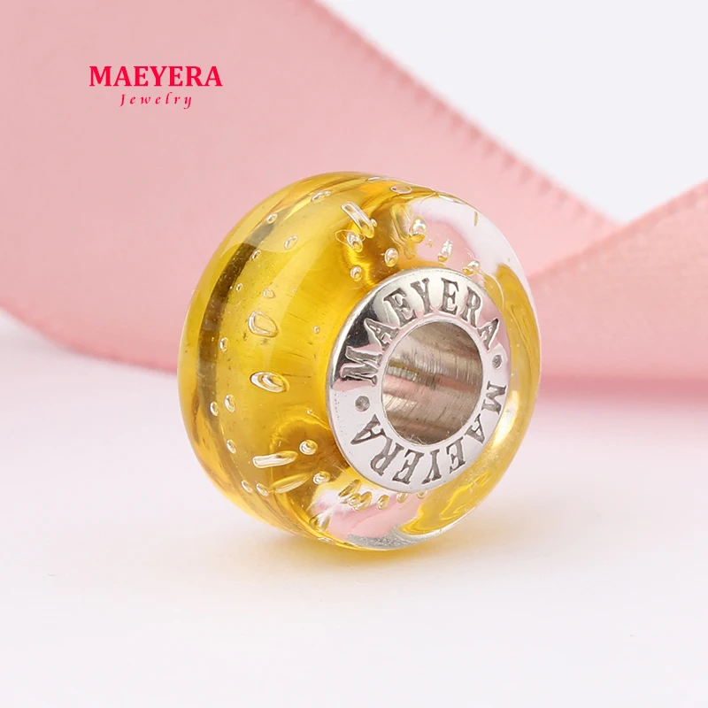 Бисер MAEYERA из стерлингового серебра 925 пробы с желтым пузырьком стеклянный бисер