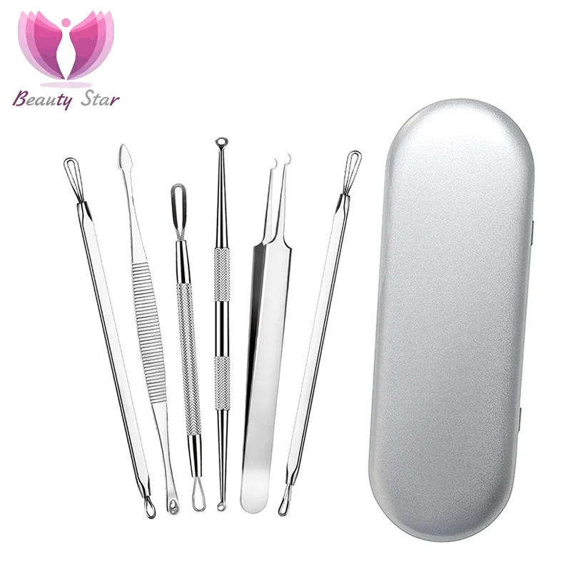 

Beauty Star 6PCS Stainless Steel Blackhead Removal Acne Needle Kits Comedone Acne Extractor Tweezer Tools Pimple Removal Needles