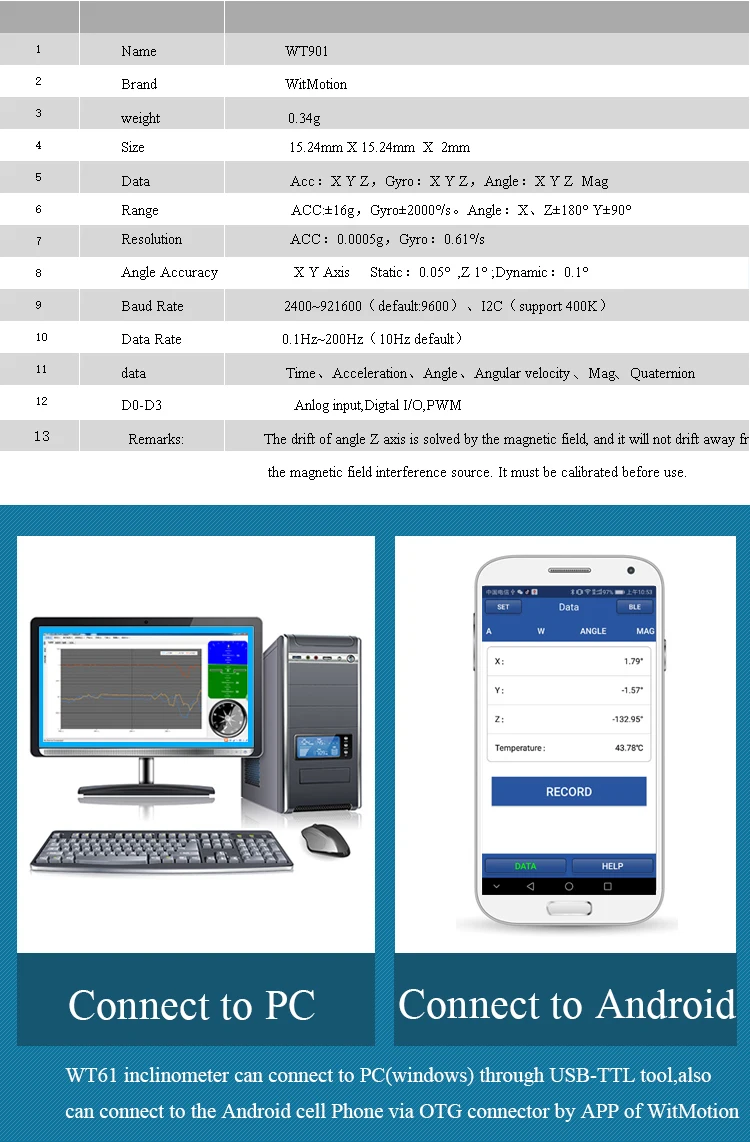 Witmotion WT901 AHRS MPU9250 9-осный Акселерометр, 3-осевой электронная гироскоп+ разгон+ Угол+ магнитометр, ttl данных Outout