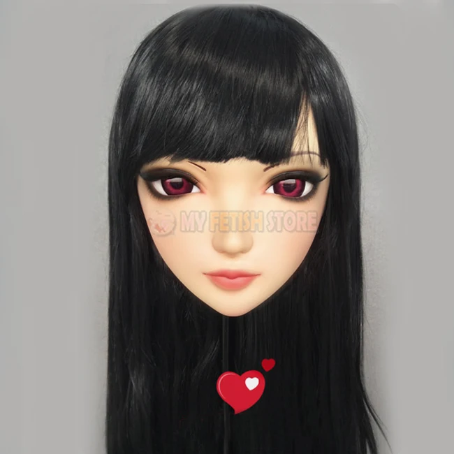 

(ZI-01)Female Sweet Girl Resin Half Head Kigurumi Mask With BJD Eyes Cosplay Japanese Anime Role Lolita Mask Crossdress Doll