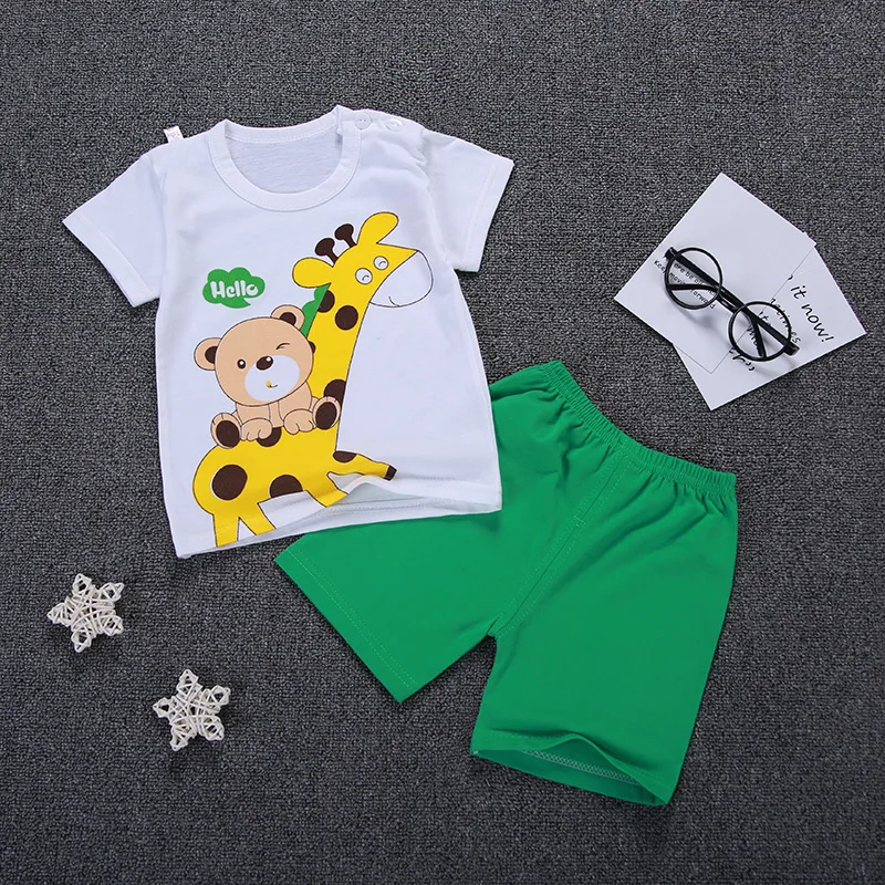Baby Boy Girl T Shirts Sets Children Clothes Summer Boys Print Cotton Shorts 2 pcs Kids Girls Shirt | Детская одежда и обувь