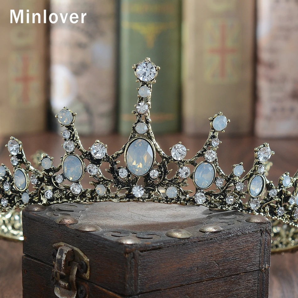 Minlover Винтаж Полный круг барокко Стразы для женщин диадемы Короны невесты диадема головной убор Свадебные аксессуары для волос ювелирные изделия G175