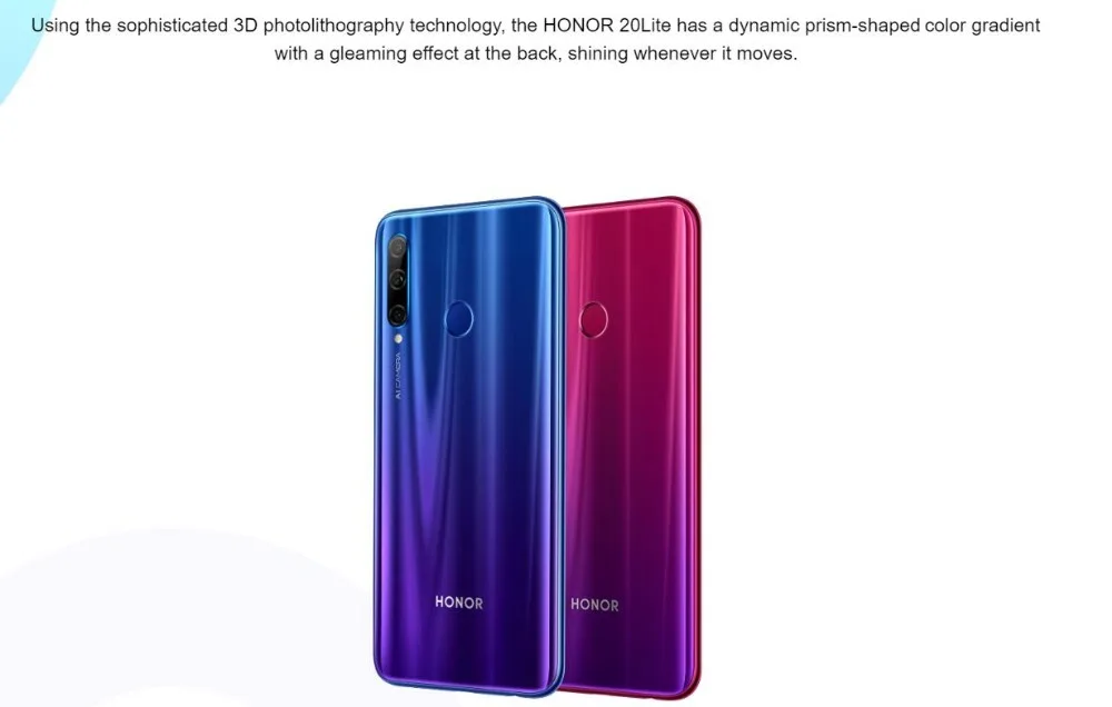 honor 20i, honor 20, i, смартфон, Android 9,0, четыре ядра, 6,5 дюймов, полный экран, двойная камера, 3 слота, сотовый телефон