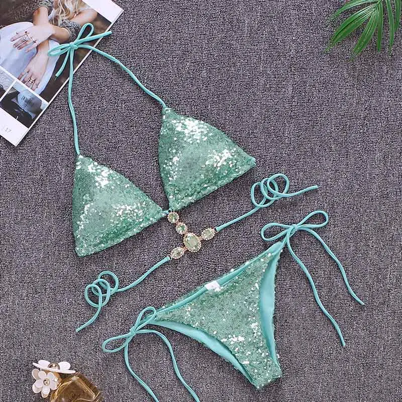 Сексуальный бикини 2019 купальник женский набор пуш ап раздельный с блестками