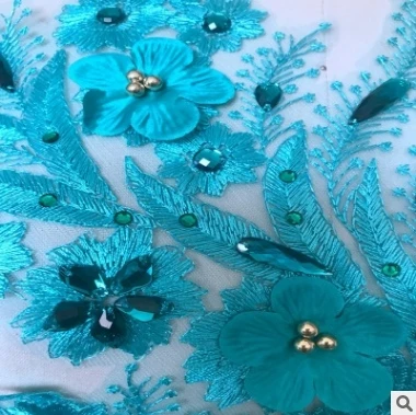 Blue Beaded lace Three-dimensional flower Hot Drilling Decals Accessories Patch DIY Clothing Materials | Дом и сад