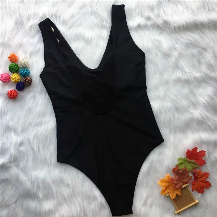 2018 сексуальный глубокий v-образный вырез Цельный купальник Черные стринги бикини