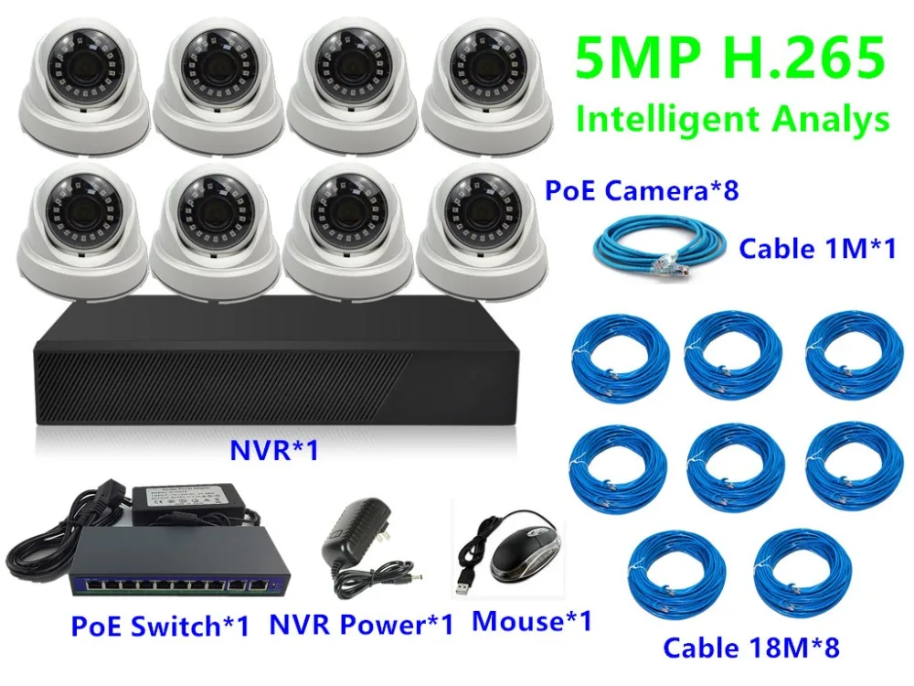 8CH/4CH IP Видеонаблюдение комплект 5.0MP 3.0MP H.265 48V PoE купольная Камера переключатель 16*5