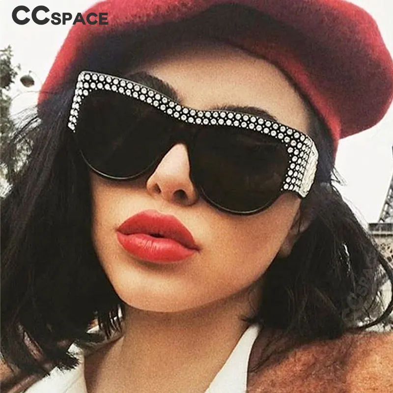 CCSPACE, негабаритные, стразы, оправа, квадратные солнцезащитные очки для женщин, алмазные, блестящие брендовые, дизайнерские, модные, женские, оттенки, 45482