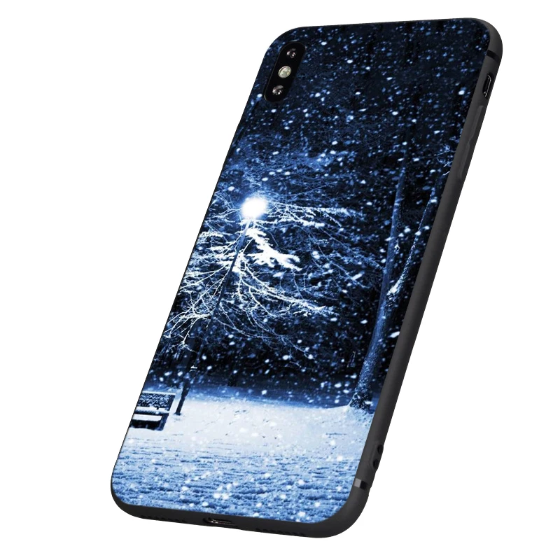Черный чехол ТПУ для iphone 5 5s se 6 6s 7 8 plus x 10 чехол силиконовый чехол для iphone XR XS 11 pro MAX пейзаж зимний светильник снег