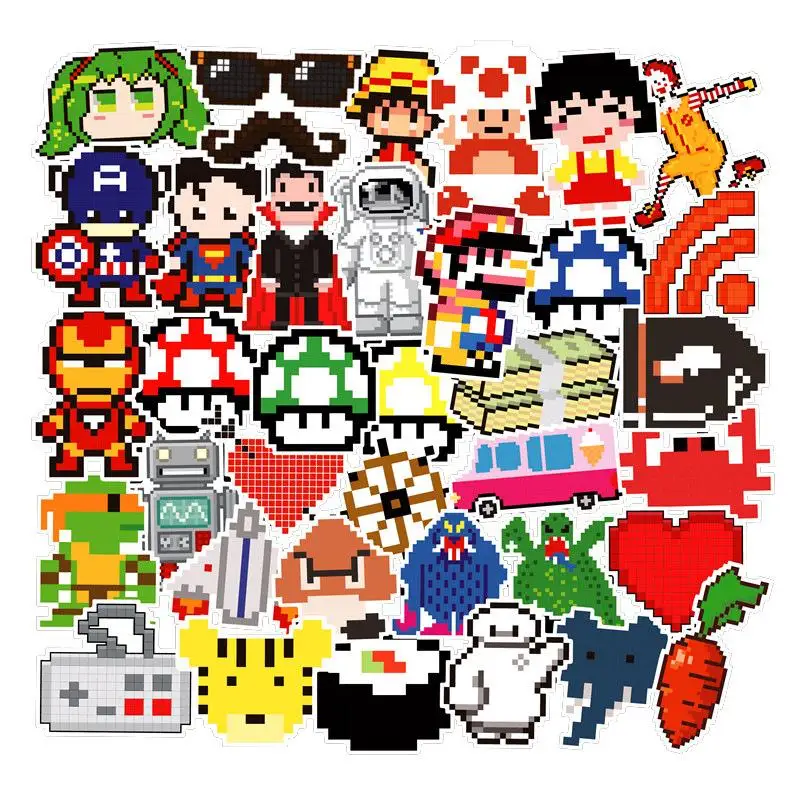 50pcs/Lot Cute Graffiti Sticker 3d Pixel Mosaic Cartoon Kids Stickers Scrapbooking Moto Guitar Waterproof Skateboard | Игрушки и хобби