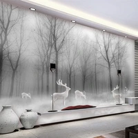 custom photo wallpaper 3d abstract deer forest black and white scenery murals wall cloth living room tv bedroom papel de parede