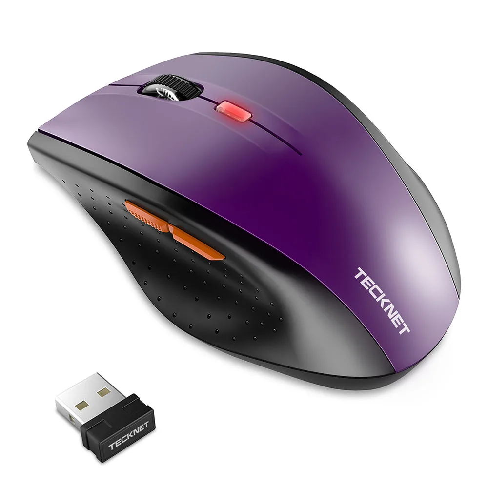 Purple TeckNet Классическая беспроводная мышь 2,4 ГГц Портативная оптическая USB нано приемник мыши компьютер ПК 6 кнопок 2400 dpi 5 уровней регулировки - Цвет: Purple