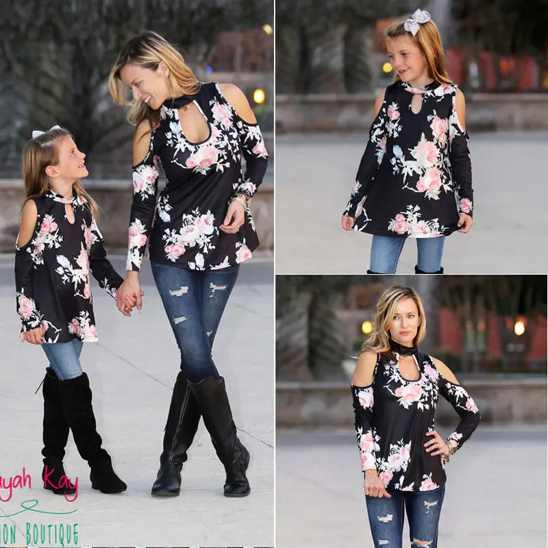 Женская футболка с длинным рукавом открытыми плечами и цветочным принтом|family