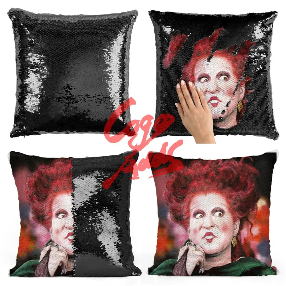 Sanderson Sisters Hocus posus | наволочка с блестками | двухцветная подушка | подарок для нее | подарок для Него | подушка | Волшебная подушка