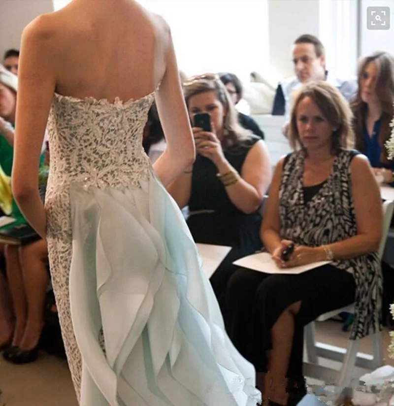 2017 Новое Прибытие Голубой Кружева Русалка Свадебные Платья Без Рукавов Бретелек