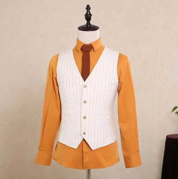 Модная двубортная куртка Белый 3 предмета в комплекте строгий костюм для жениха