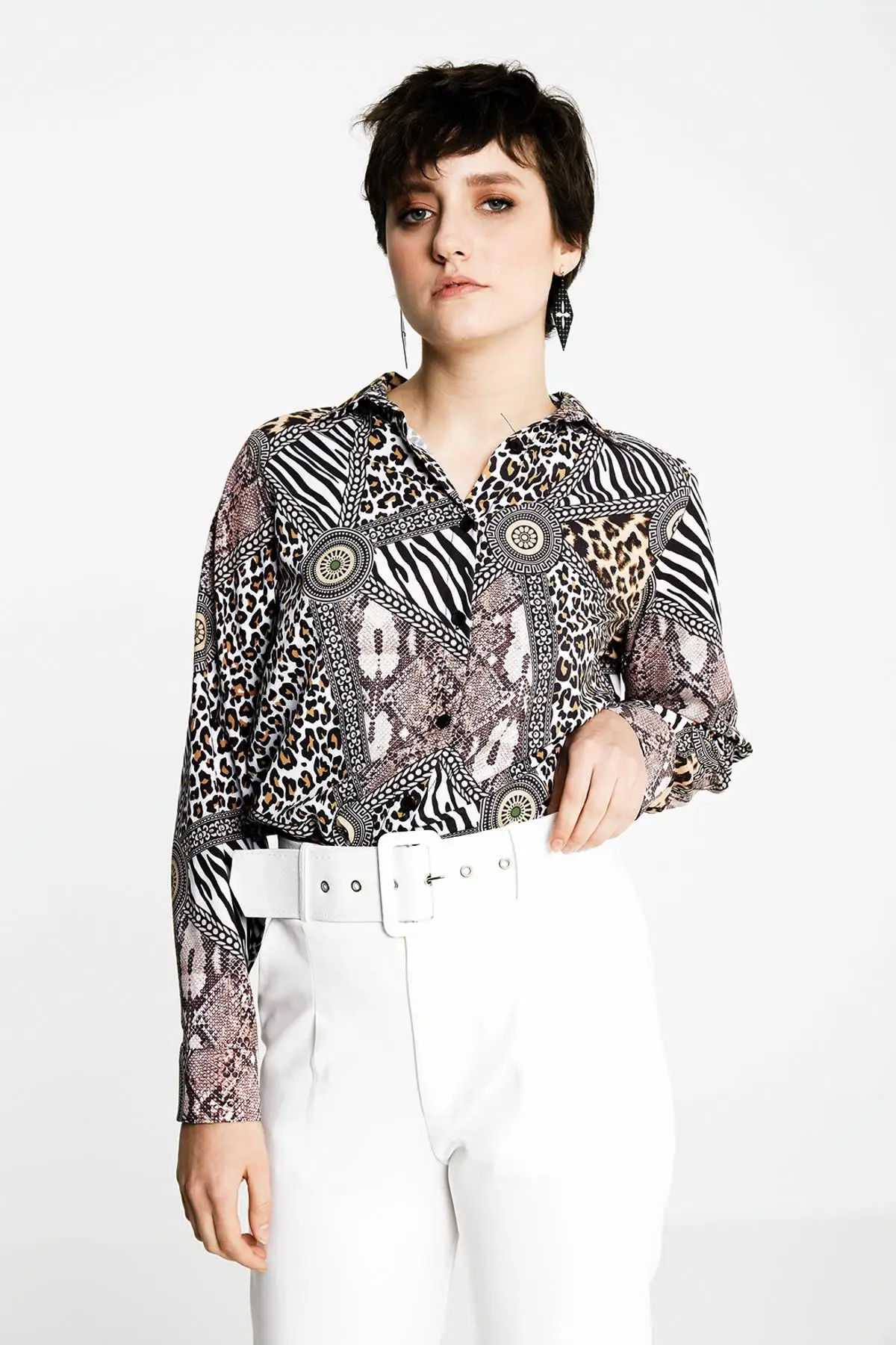 Gethit Женская белая рубашка с леопардовым принтом 19Y011126 |