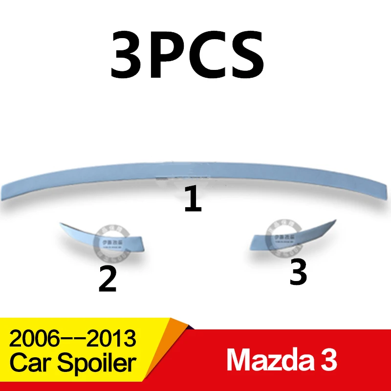 Подходит для Mazda 3, спойлер 2006 07 08 09 10 11 12 13 лет, 3 шт., полиуретановый пластик, аксессуары для автомобиля, без перфорации