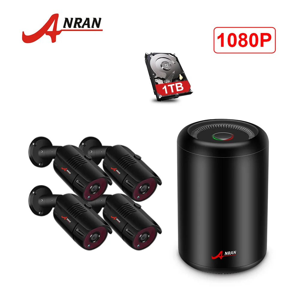 Черный ANRAN видеокамера POE CCTV система 1080P HD H.264 комплект видеонаблюдения домашняя уличная Водонепроницаемая ip-камера безопасности - Цвет: Черный