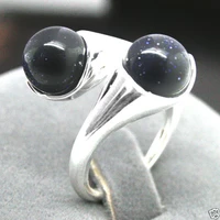 hot sell noble free shipping natural 6mm blue sandstone gems 925 sterling silver ring size adjustable
