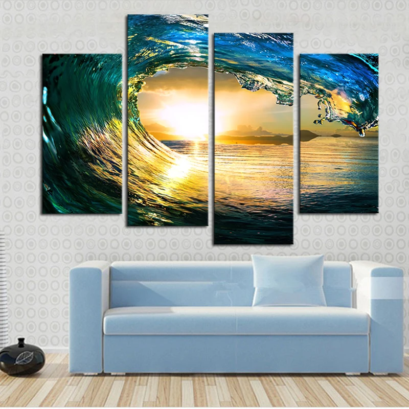 QFALOVE 4 Панель Настенный декор печатных холст картины большая волна живопись на