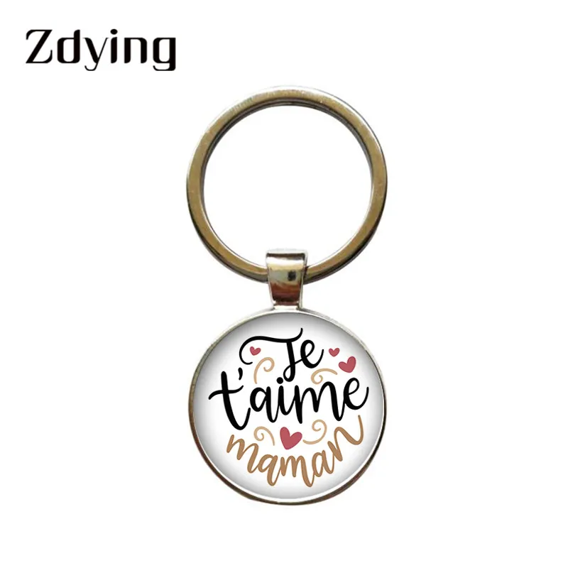 ZDYING Je T'aime брелок для ключей Papa et Maman французское письмо любовь сердце стеклянный