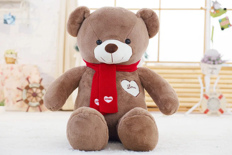 coffee teddy bear A Мягкие биги плюшевые медведи чучело Плюшевые игрушки с шарфом 80 см 100 см милые большие медведи для детей огромная Подушка куклы подарок подруге - Цвет: coffee teddy bear A