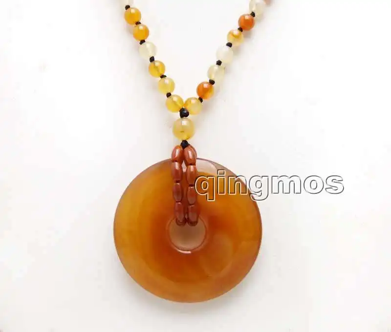6mm Orange Round stone and 45mm Red stripe pendant 20&quot necklace-nec5968 Wholesale/retail Free shipping |