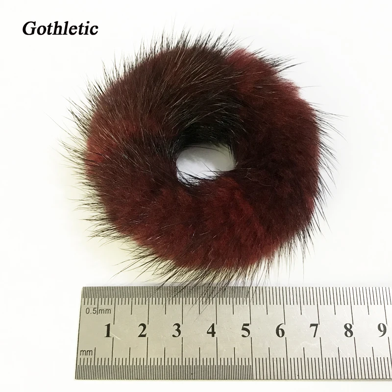 Стрейчевый браслет Gothletic черный коричневый бордовый серый с натуральным мехом