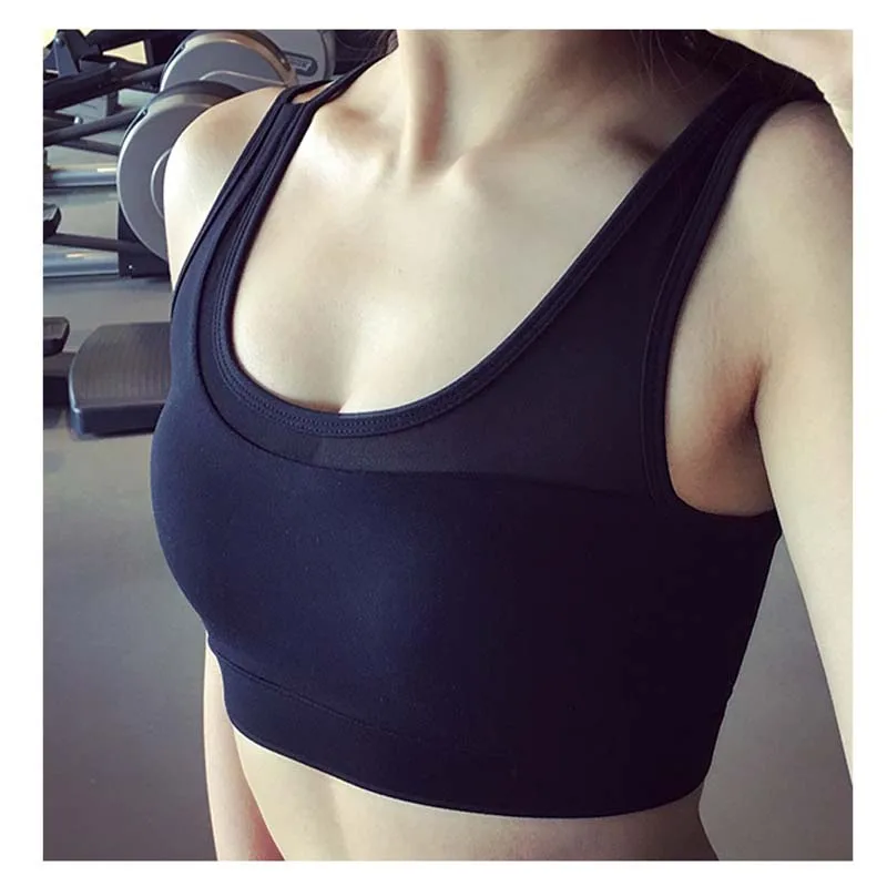 Новый сексуальный спортивный бюстгальтер сетчатый лоскутный топ на бретелях