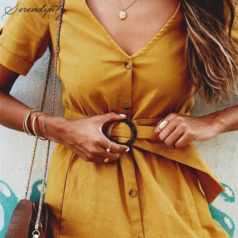 Женское платье-трапеция SRDP желтое Повседневное платье средней длины с