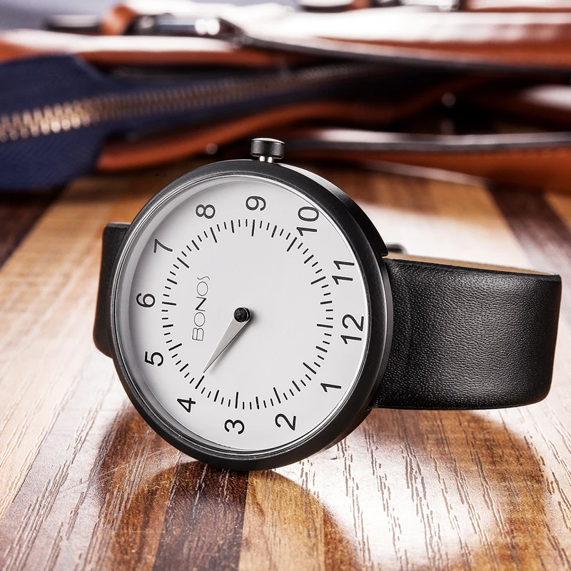 Уникальные Кварцевые часы с указкой мужские обратной шкалой модные