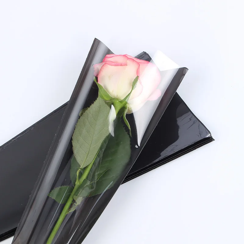 Black 50 шт цветы Пластиковые цветочные упаковки одиночная Роза мешок цветок Бумага День Святого Валентина розовая сумочка - Цвет: Black