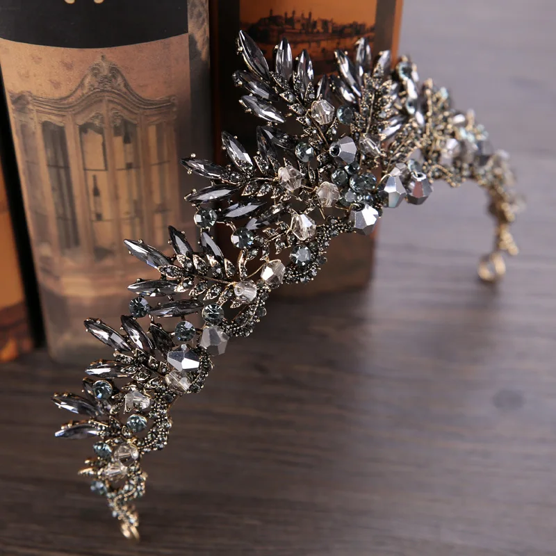Роскошные Свадебные короны для выпускного черного и золотого цвета тиара ручной