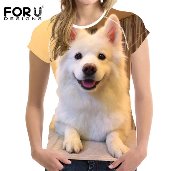 FORUDESIGNS/женские футболки с коротким рукавом и 3D принтом «самоед», женская футболка с дизайном милой собаки, летние топы, футболки, женские футболки - Цвет: H4028BV