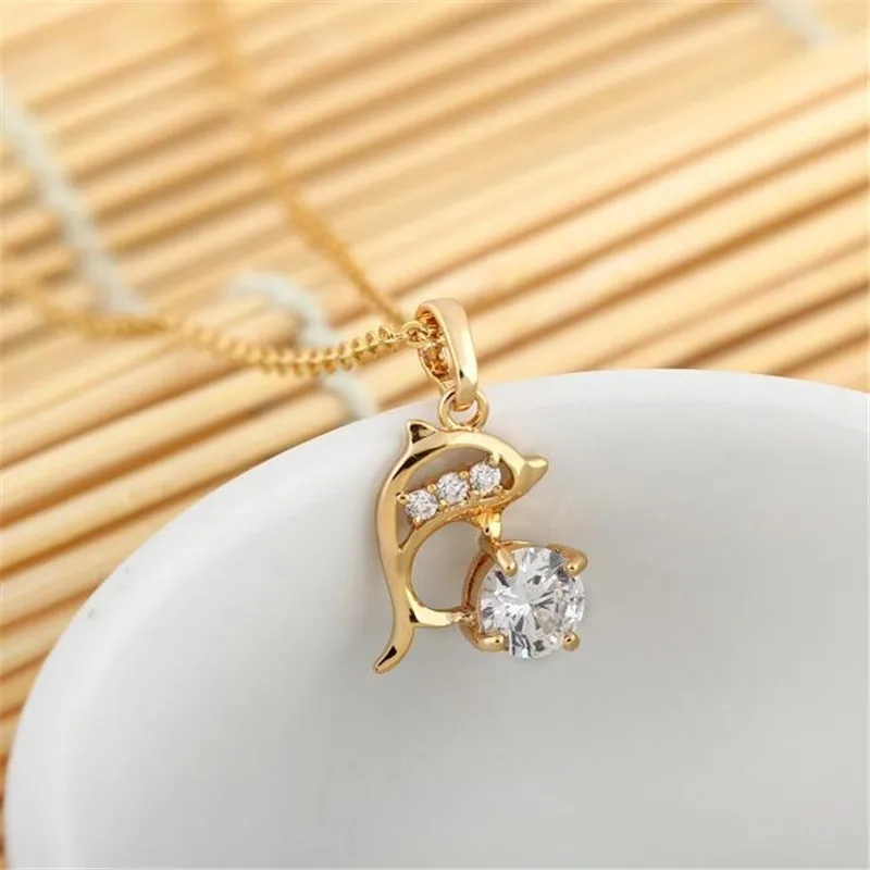 Brokenstone Trendy Gold Dolphin Crystal Necklace for women jewelry choker | Украшения и аксессуары