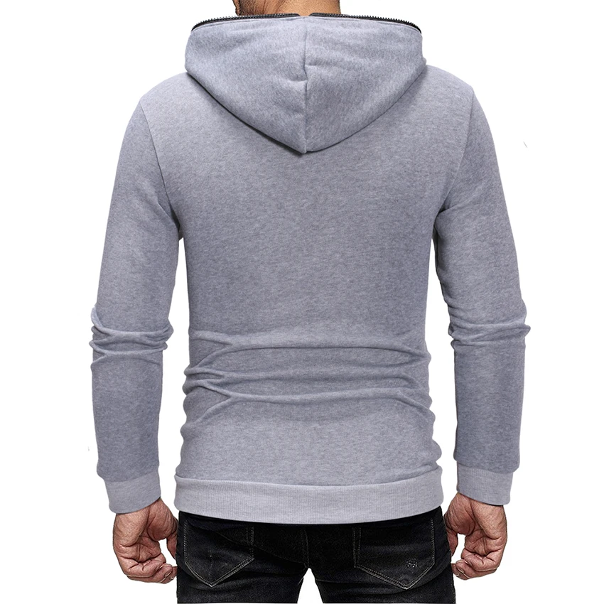 Men's Zipper Design Hoodies Top Fashion Spring and Autumn Long SLeeve Streetwear Solid-color Hip-Hop Clothing For Men | Мужская