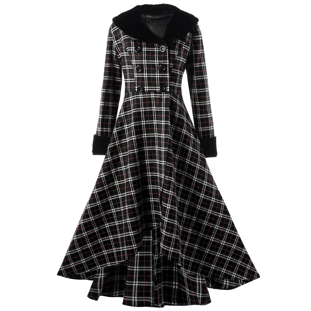 Wipalo Fashion Brand Winter Plus Size Double Breasted Checked Plaid Swing Women Coat Large Oversize Jackets XL-5XL | Женская одежда