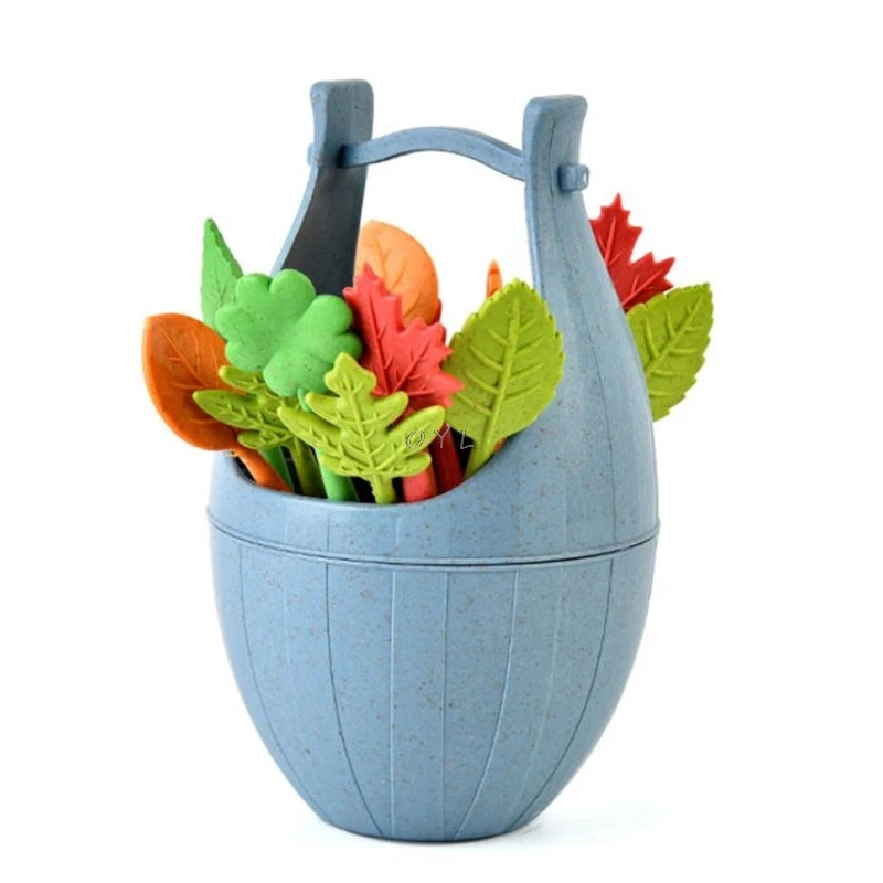 16 шт./компл. цилиндр из пшеничной соломы в скандинавском стиле вилка для фруктов