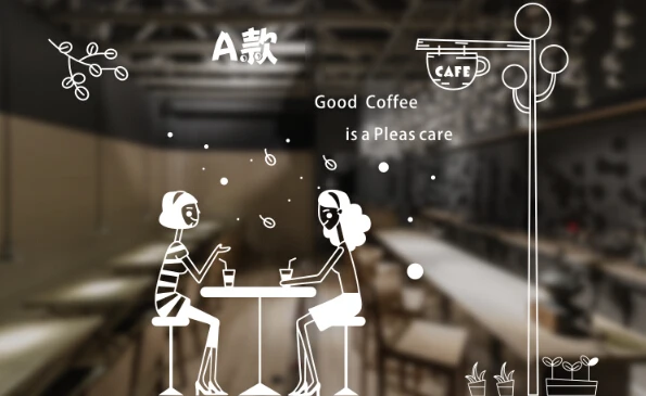 Пищевые напитки магазин ресторанный сервис знак наклейка тема кофе Окно Дверь